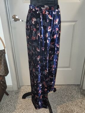 CHANEL Navy Floral Wide Leg Pants